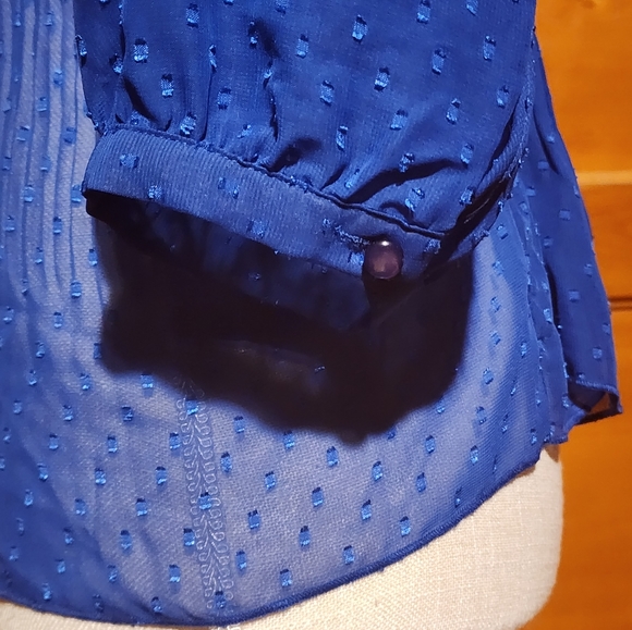 Cobalt blue ruffle sheer blouse - Picture 3 of 4